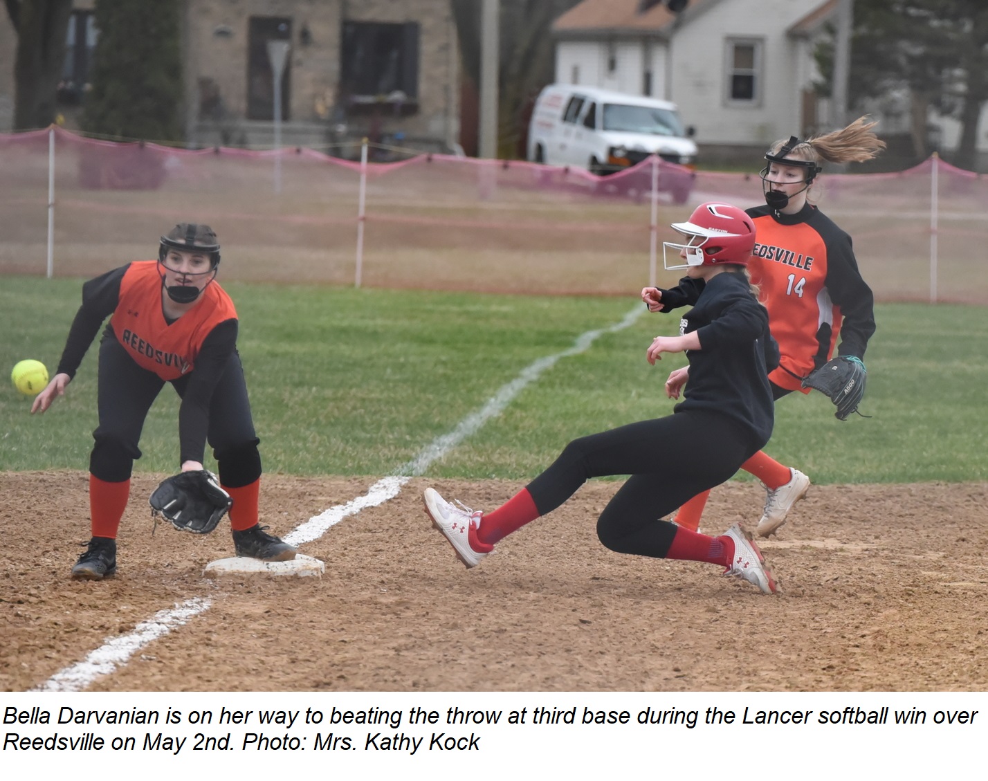 Bella Darvanian beats the throw at third during the game against Reedsville on May 2nd.